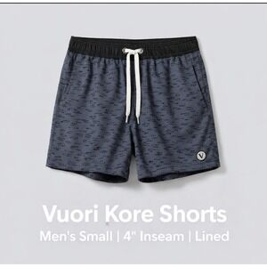 Vuori Kore Shorts Mens Small 4" Inseam Gray Black Lined Athletic Gym Swim